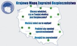 Grafika przedstawiająca mapę Polski z logo Krajowej Mapy Zagrożeń Bezpieczeństwa